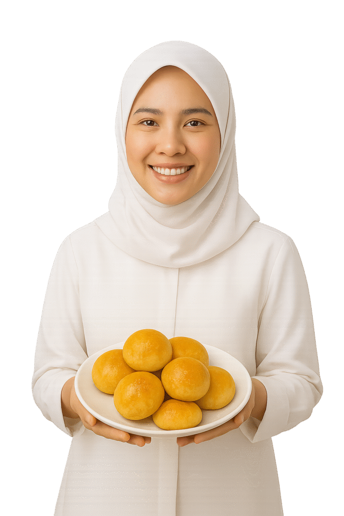 Wanita memegang kue kamir